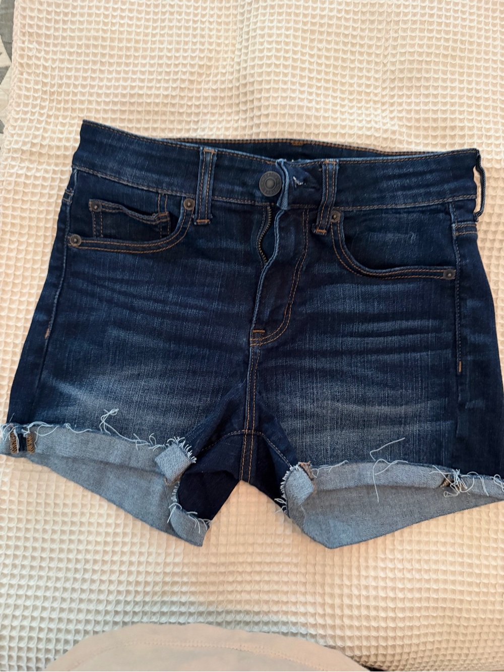 American Eagle Outfitters Dark Blue Rolled-Hem Denim Shorts